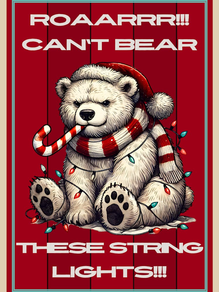 Bear in Christmas Lights Red Sign