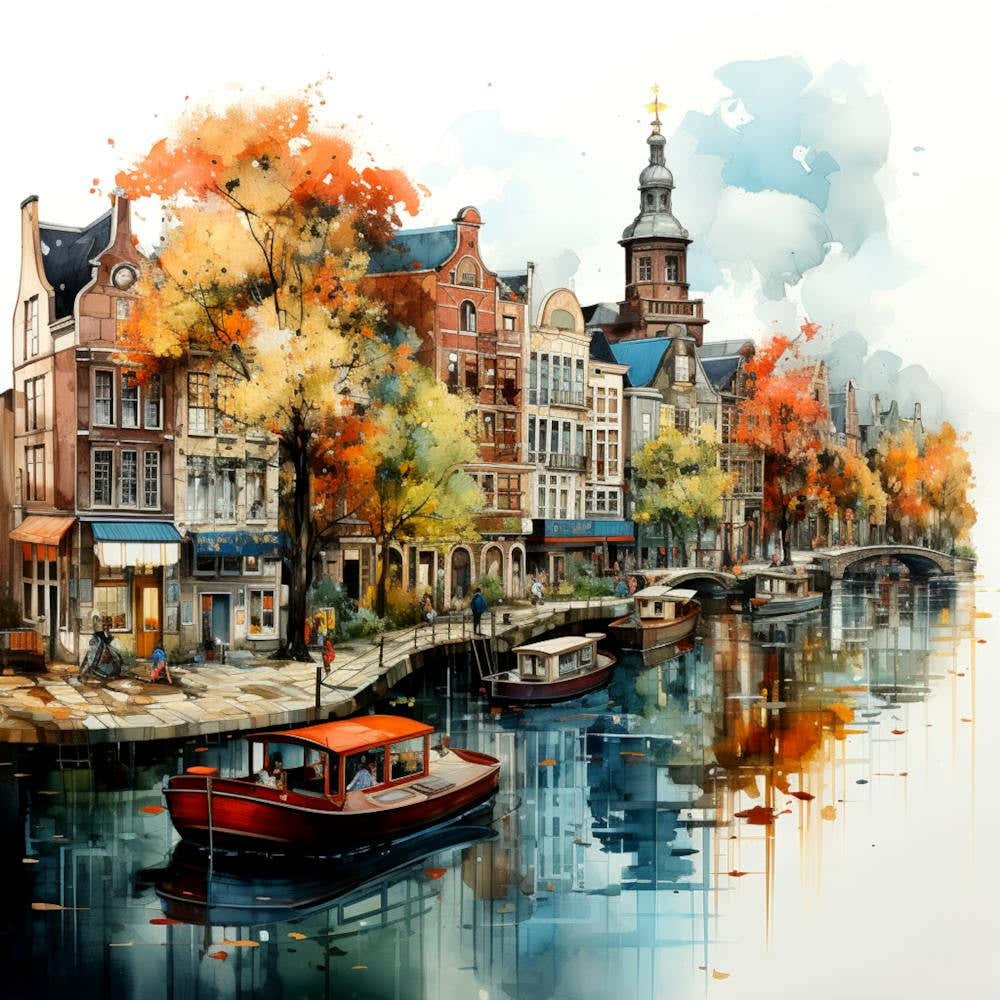 Sunny Canalscape: Vibrant Amsterdam Summer