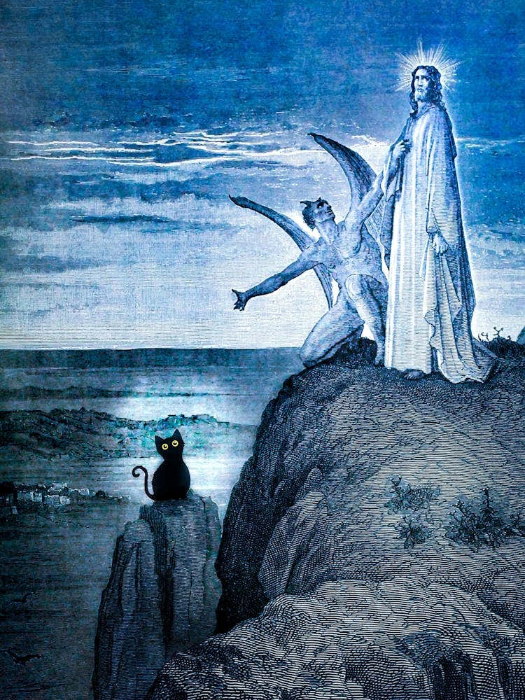The Temptation of Jesus - Black Cat Gustave Dore Parady - Funny