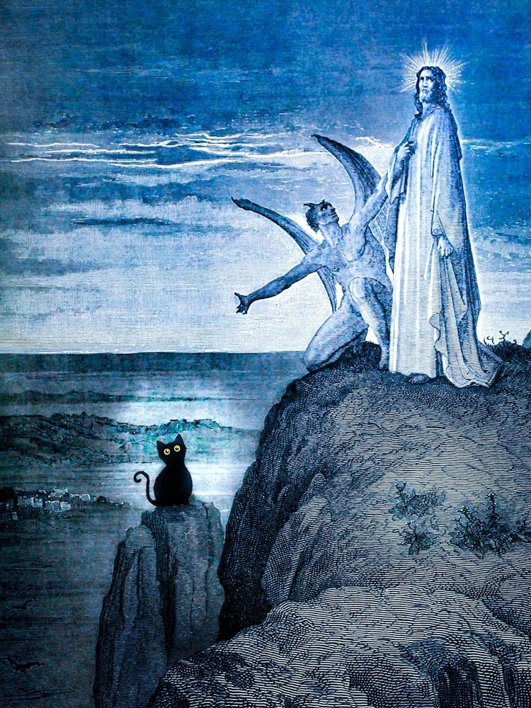 The Temptation of Jesus - Black Cat Gustave Dore Parady - Funny