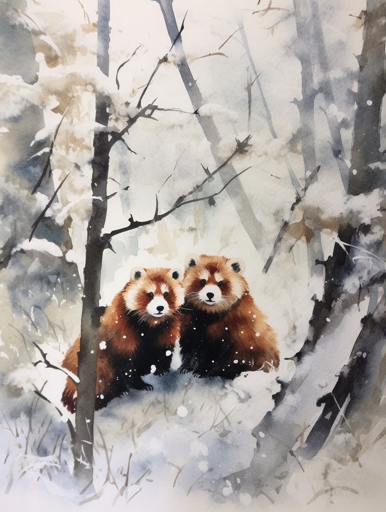 Winter Watercolour Red Panda 3