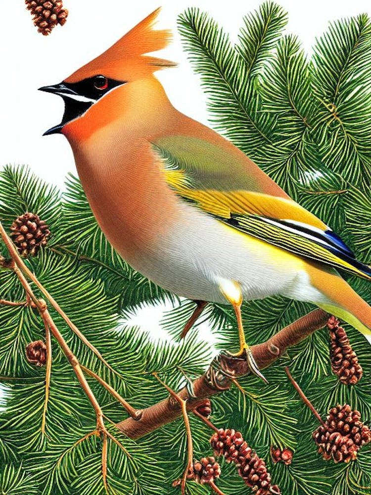 Cedar Waxwing 2 Haeckel Style Vintage Illustration Bird