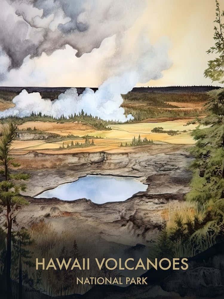 Hawaii Volcanoes Park Watercolour 1