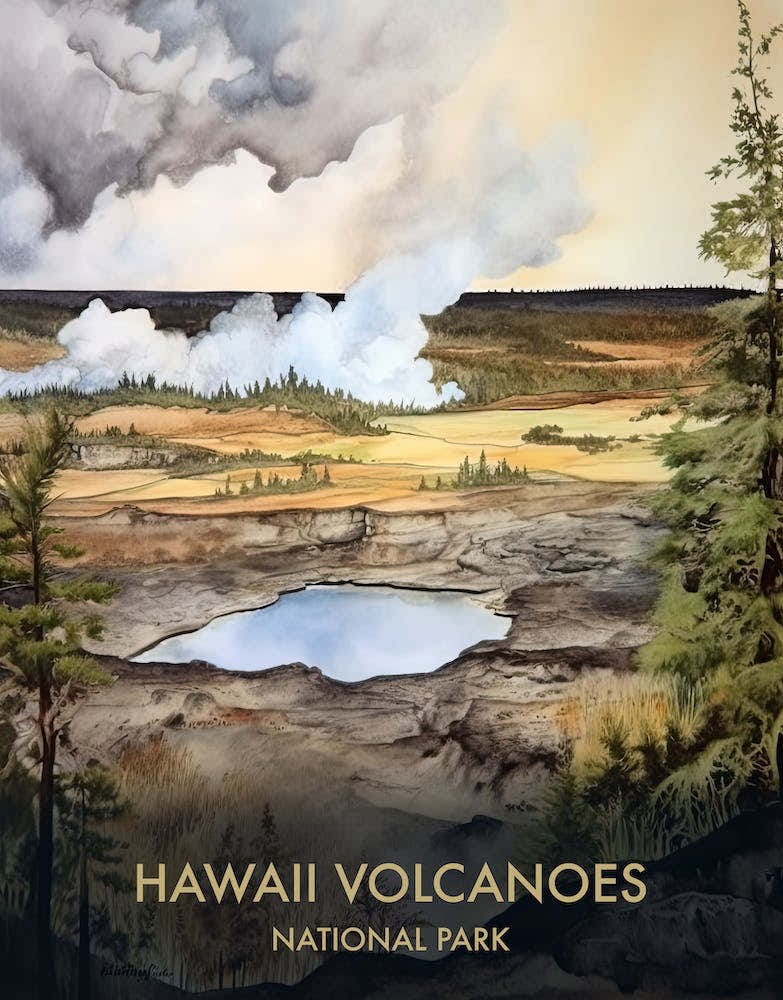 Hawaii Volcanoes Park Watercolour 1