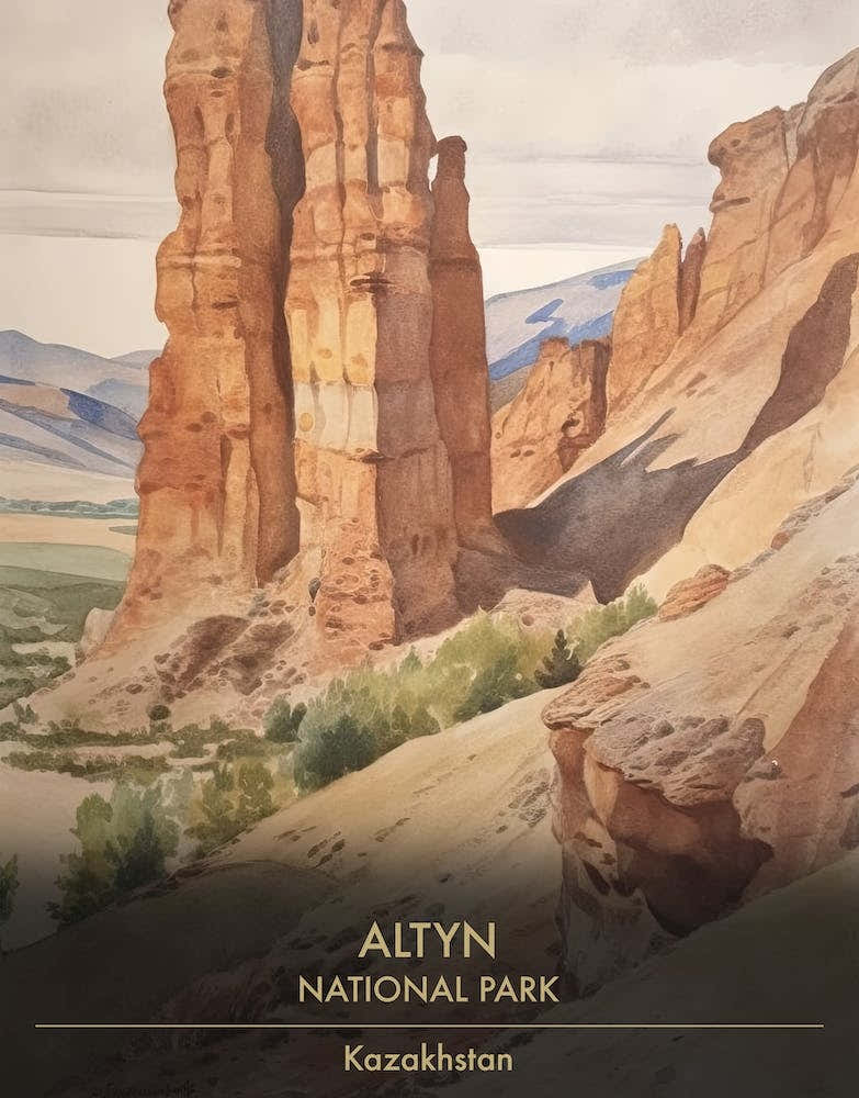Altyn National Park Kazakhstan Watercolour 3