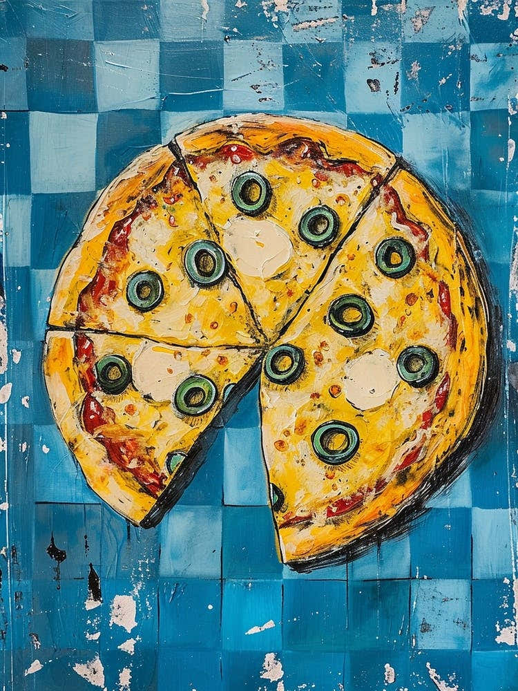 Pizza With Olives Blue Checkerboard 3