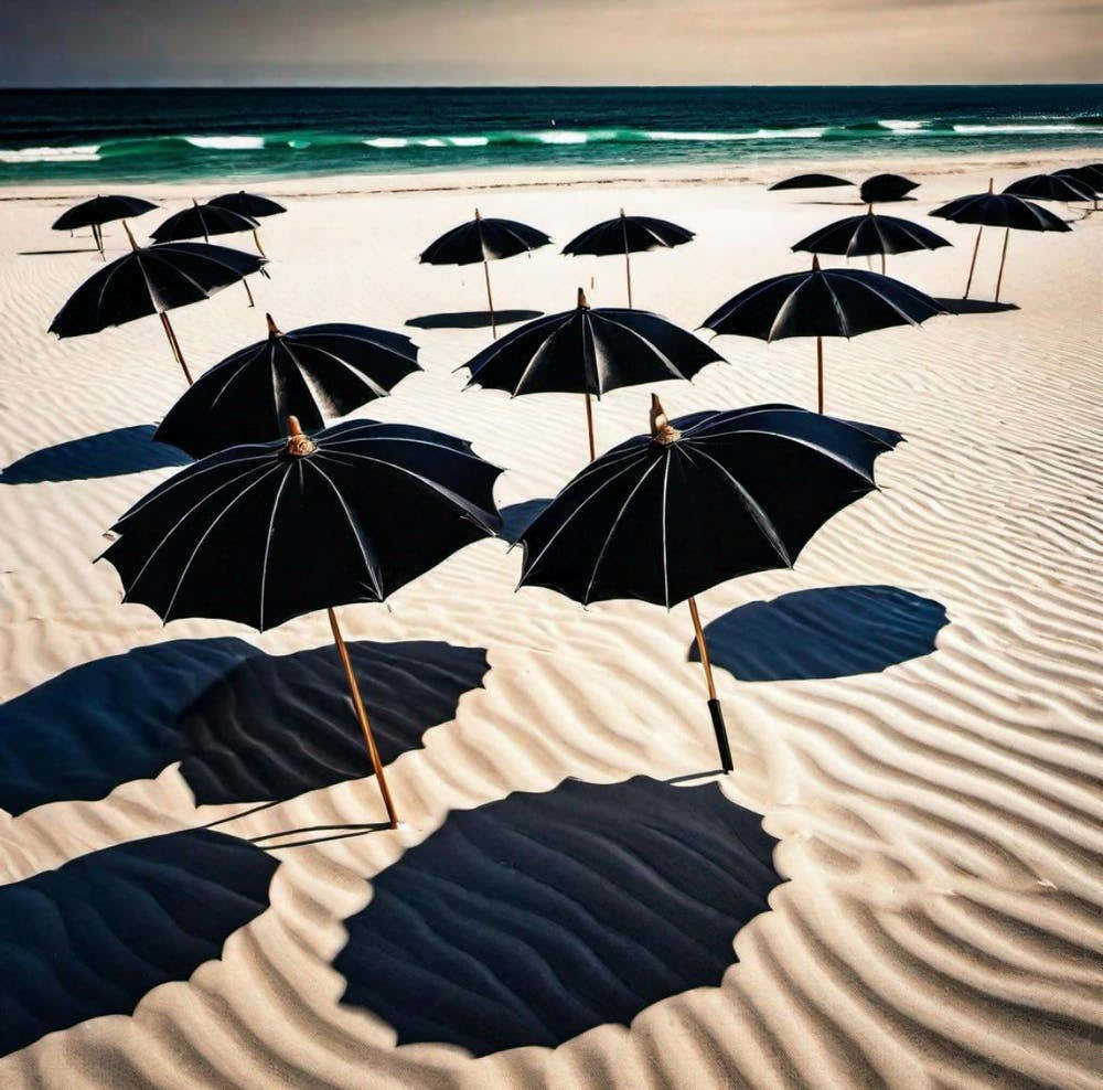 Black Umbrellas On The white Beach