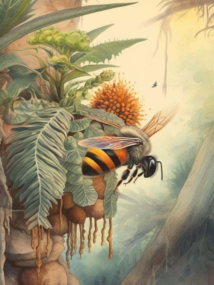 Orange Banded Bee Beehive Watercolour Illustration 4