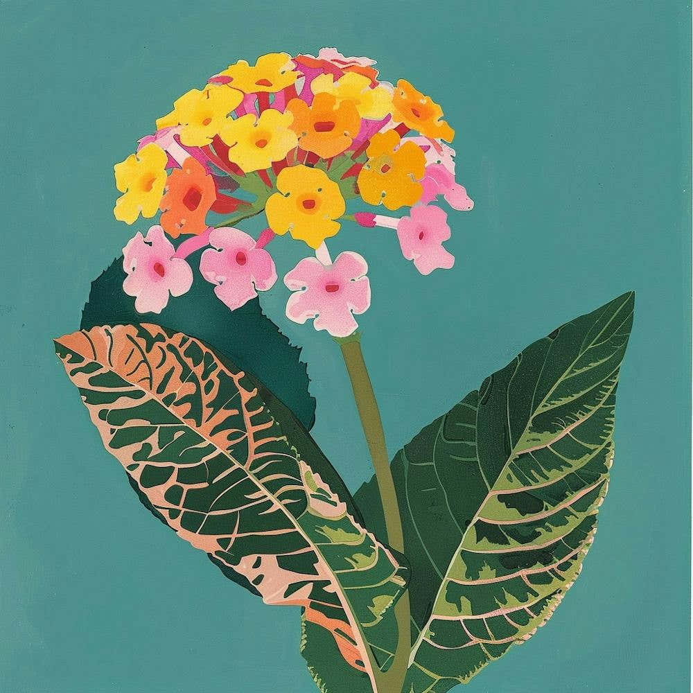 Lantana Square Flower Illustration