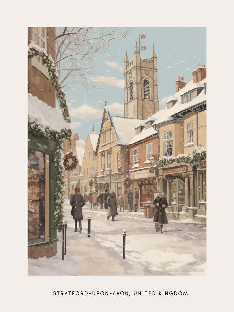 Vintage Winter Poster Stratford Upon Avon United Kingdom 2