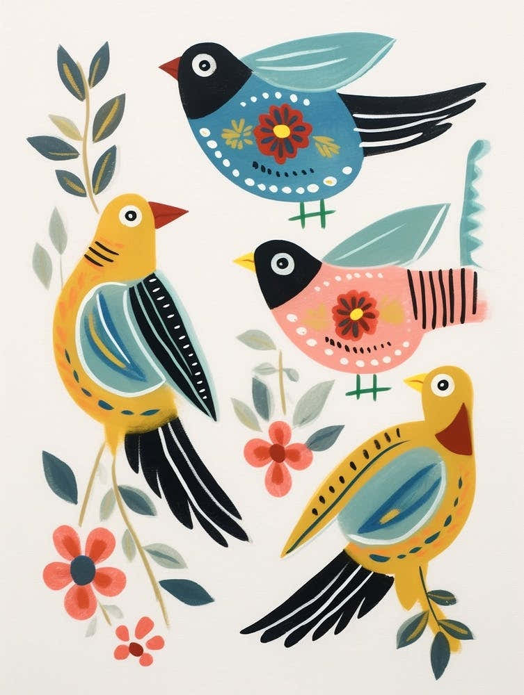 Folk Style Bird Painting Dipper