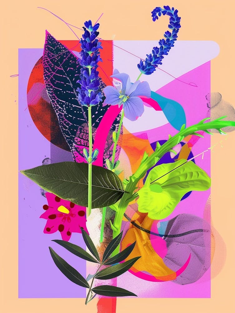 Lavender 3 Neon Flower Collage