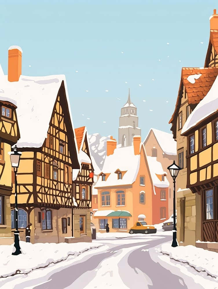 Retro Winter Illustration Colmar France