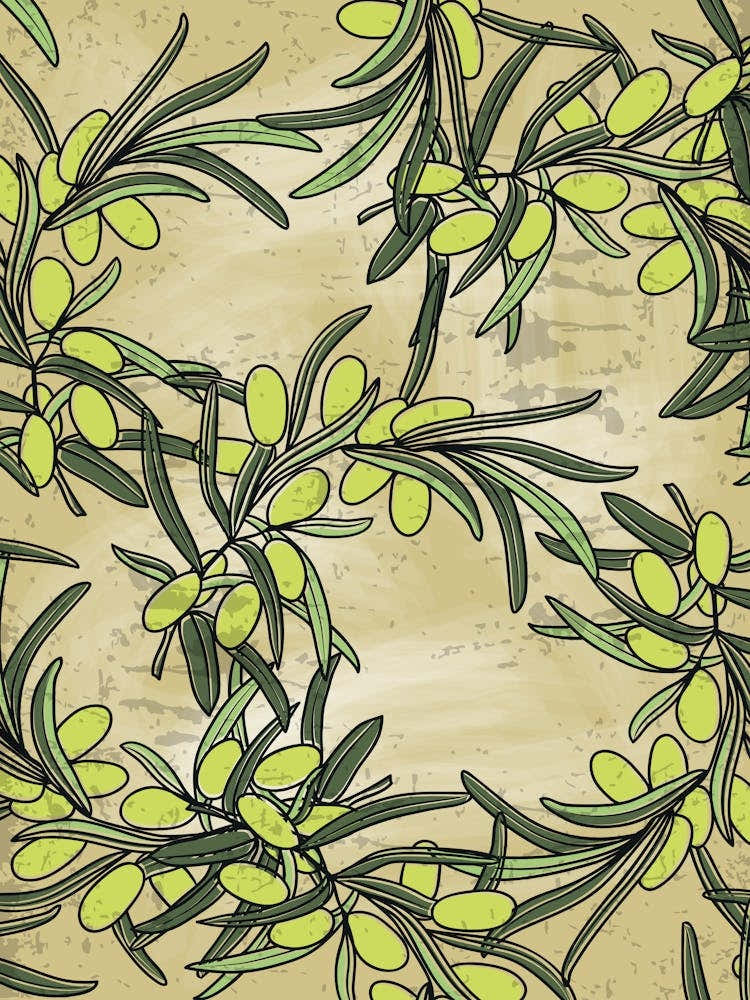 Seamless Pattern With Olive Branches Vector - olives poster, kitchen wall art