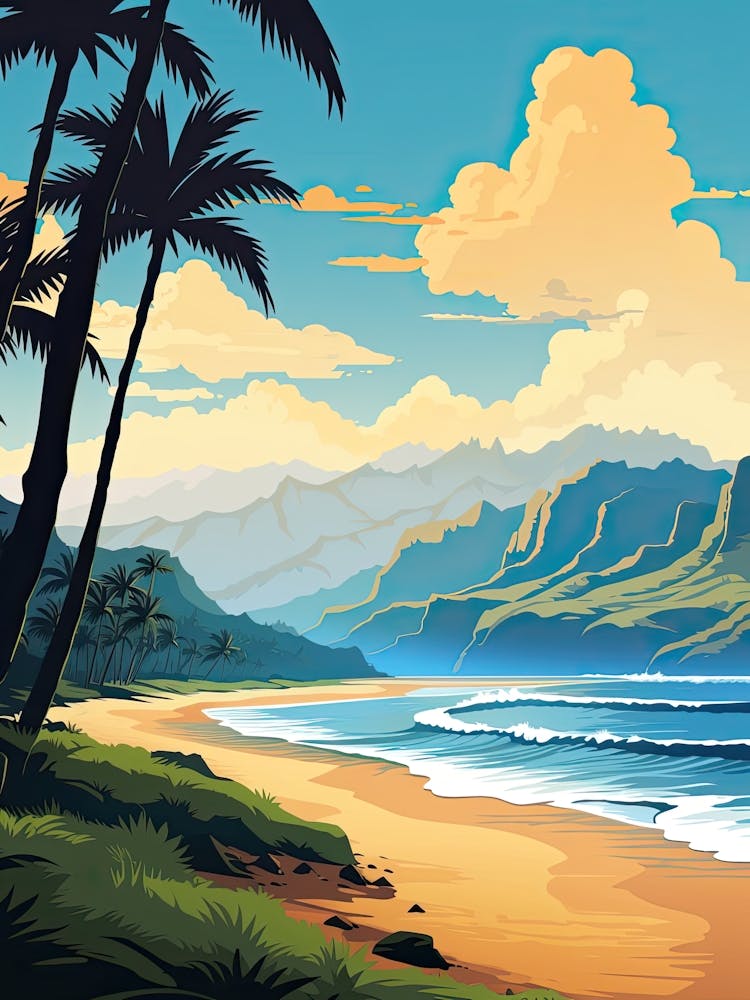 Kauai Hawaii, Usa, Flat Illustration 1