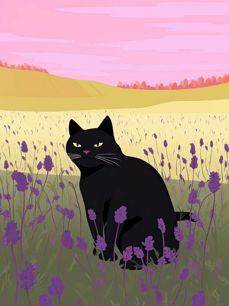 A Black Cat In A Lavender Field 1