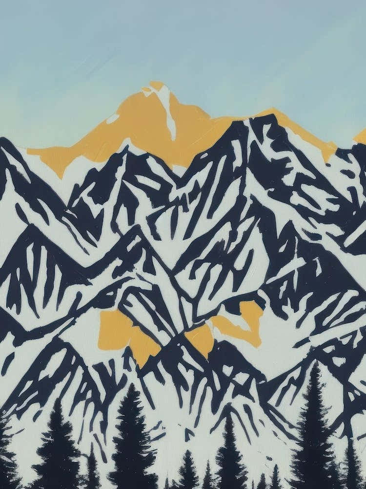 Nordic Three Colour Scandinavian Forest Mountains Minimalist Sunset Sunrise