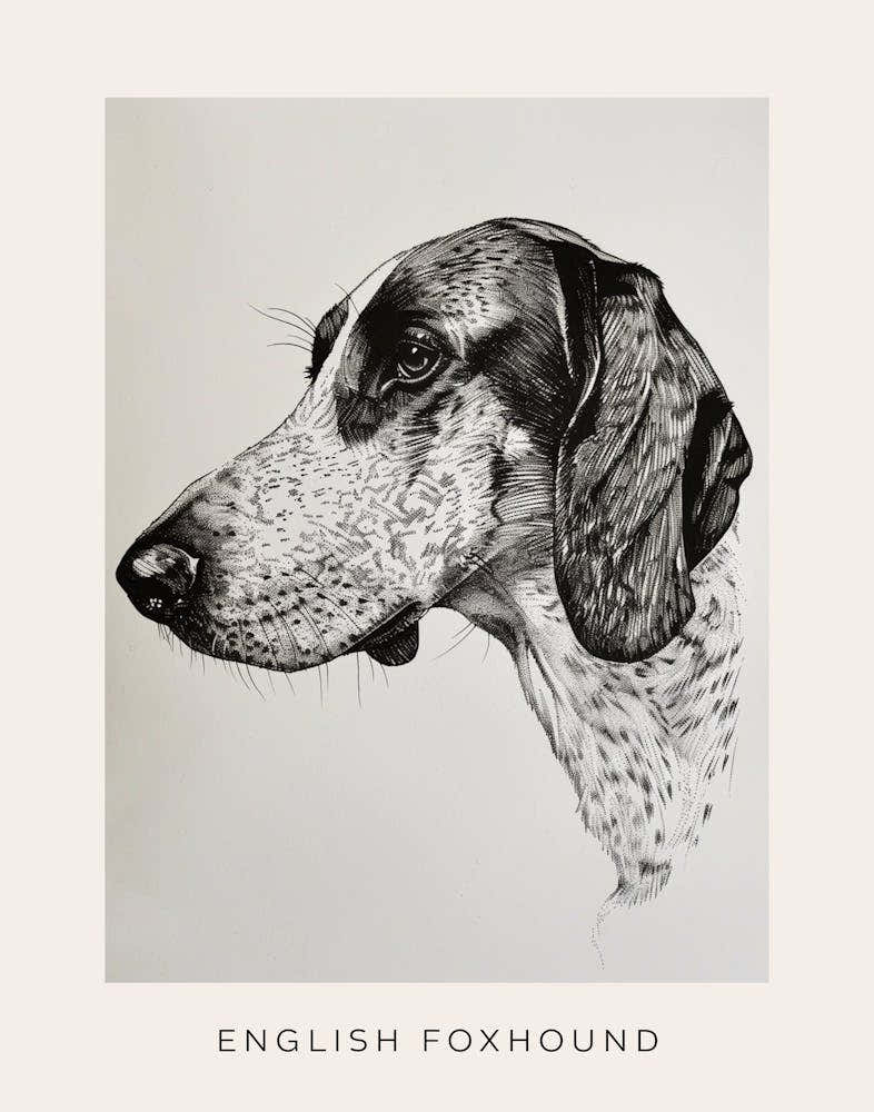 English Foxhound Dog Line Sketch 2 Poster
