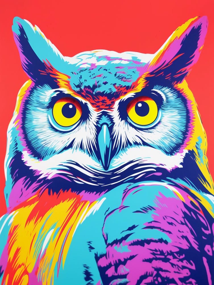 Andy Warhol Style Bird Great Horned Owl 1