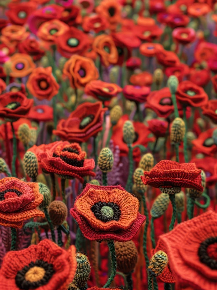 Red Poppies Knitted In Crochet 2