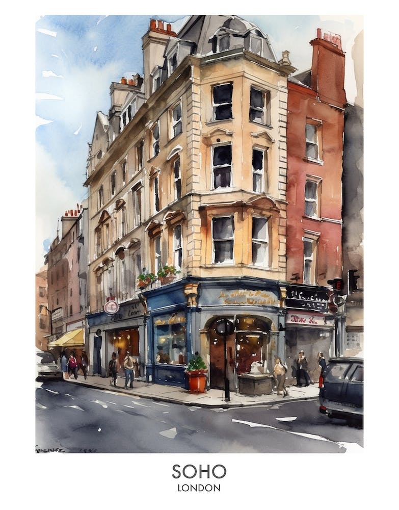 Soho 2 Watercolour Travel Poster
