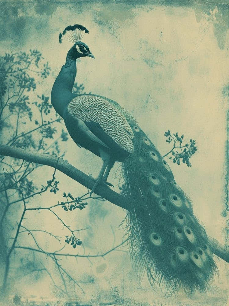 Vintage Blue Tones Peacock Photograph Inspired 3