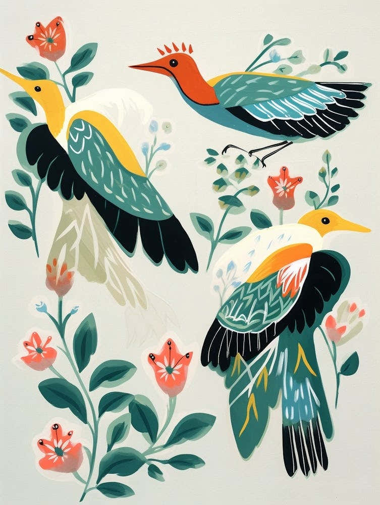 Folk Style Bird Painting Egret 2