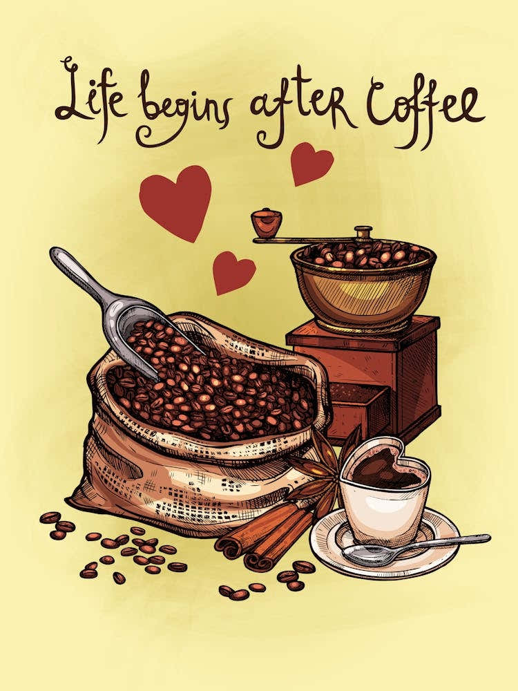 Life Begins After Coffee — coffee print, kitchen art, kitchen wall decor 2