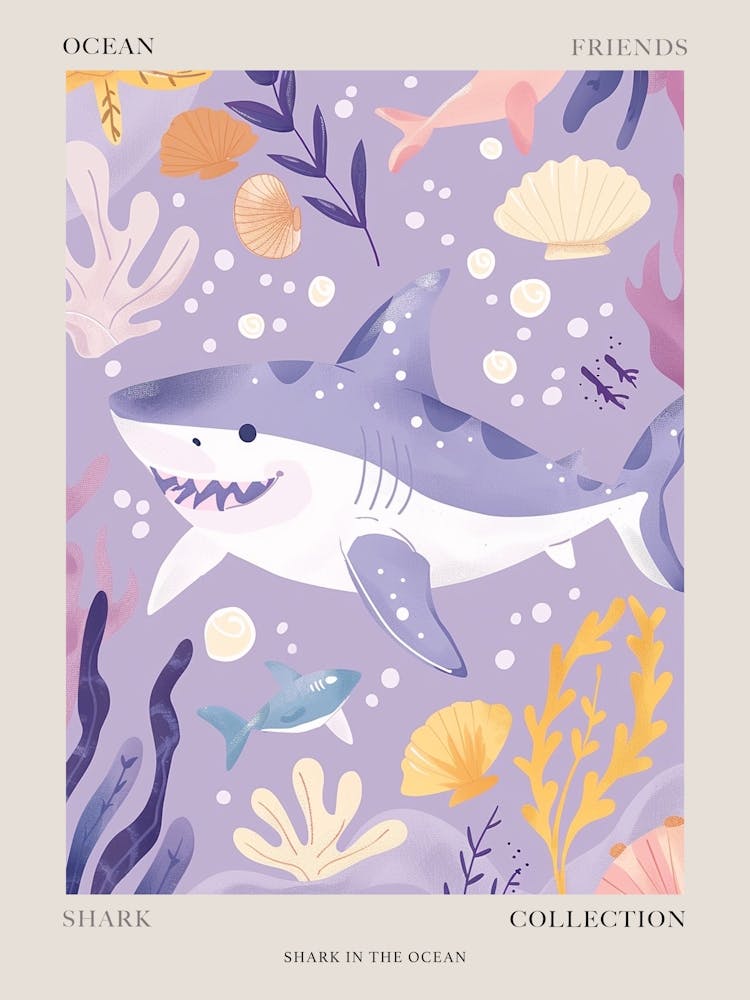 Purple Shark Deep In The Ocean Illustration 1 Poster
