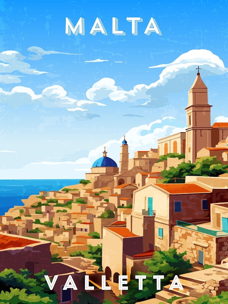 Malta, Valletta — Retro travel minimalist poster 4