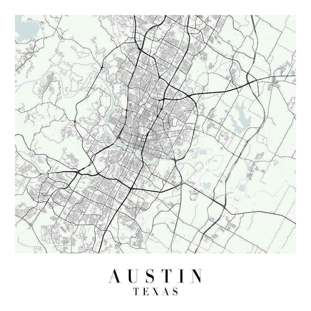 Austin Texas Street Map Color Minimal Square