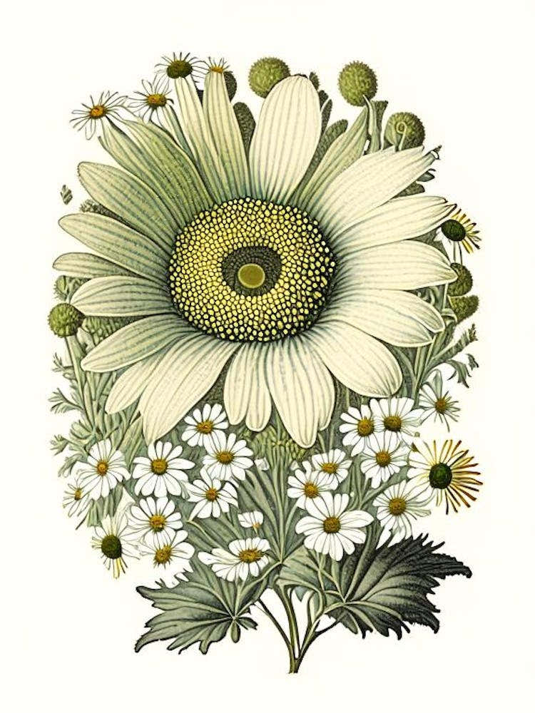 Daisy 2 Floral Botanical Vintage Poster Flower
