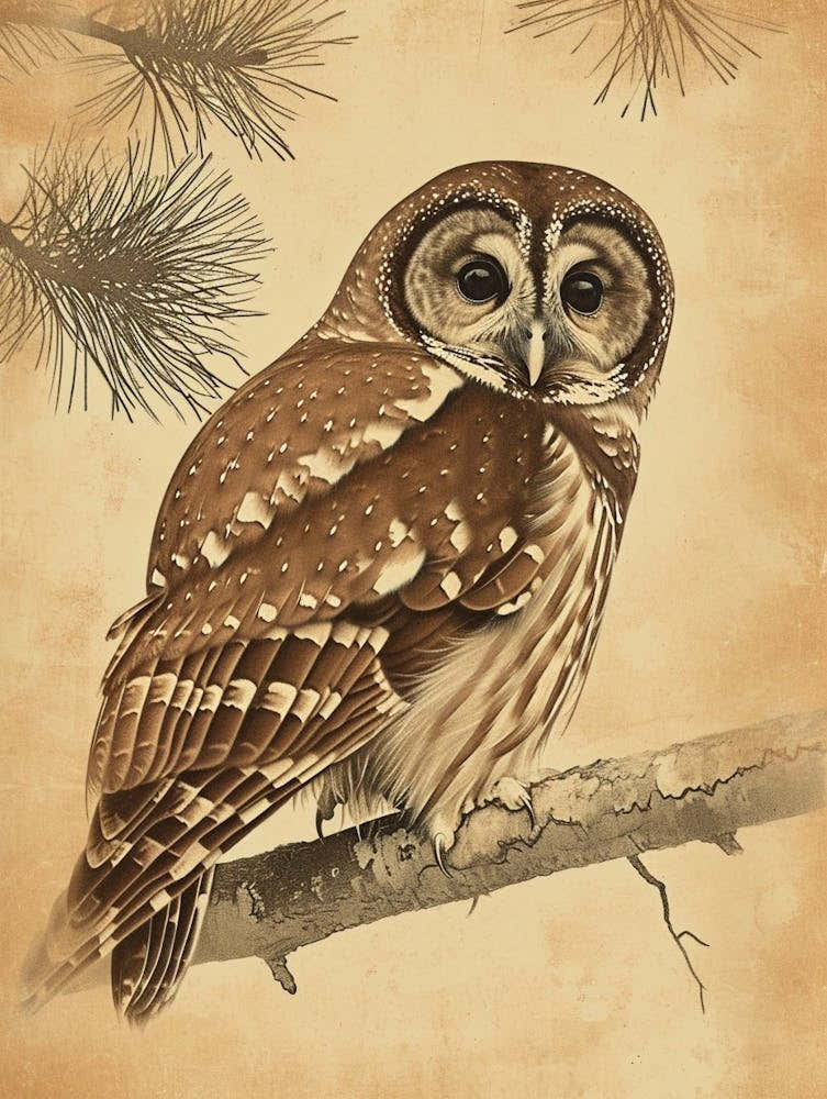 Boreal Owl Vintage Illustration 2