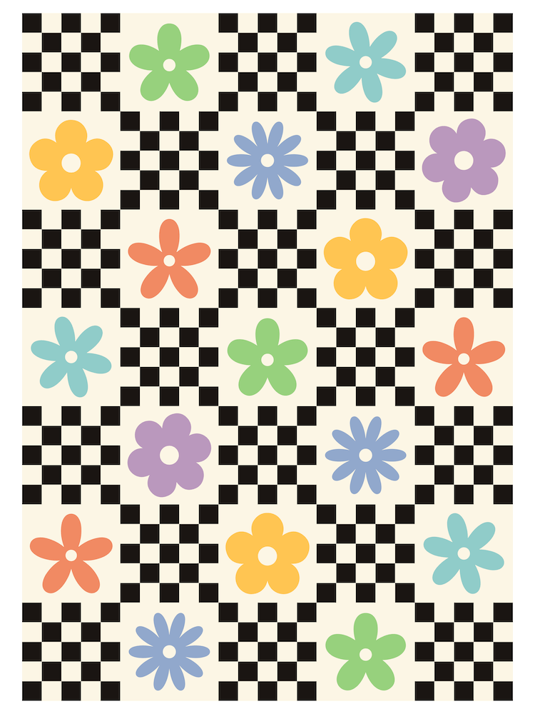Retro Colorful Flowers Double Checker