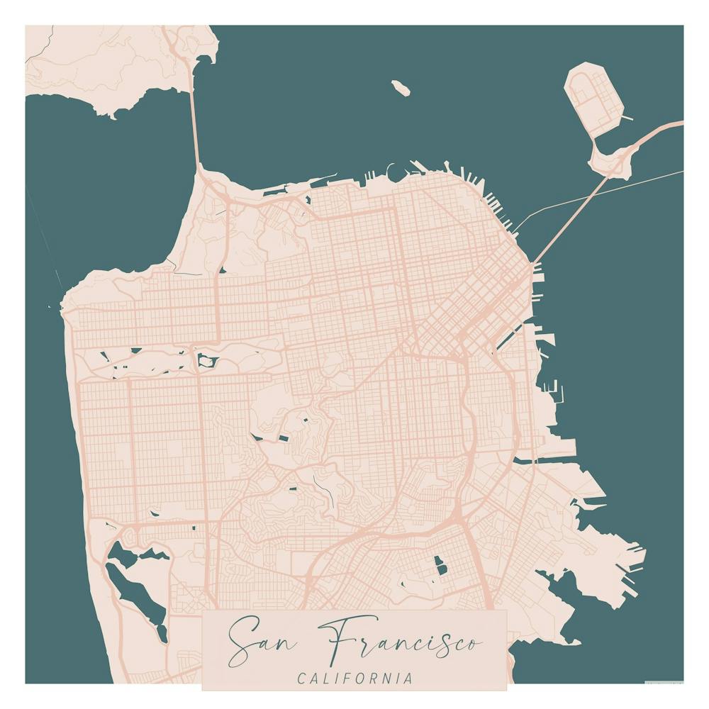 San Francisco California Pink and Blue Cute Script Street Map 1