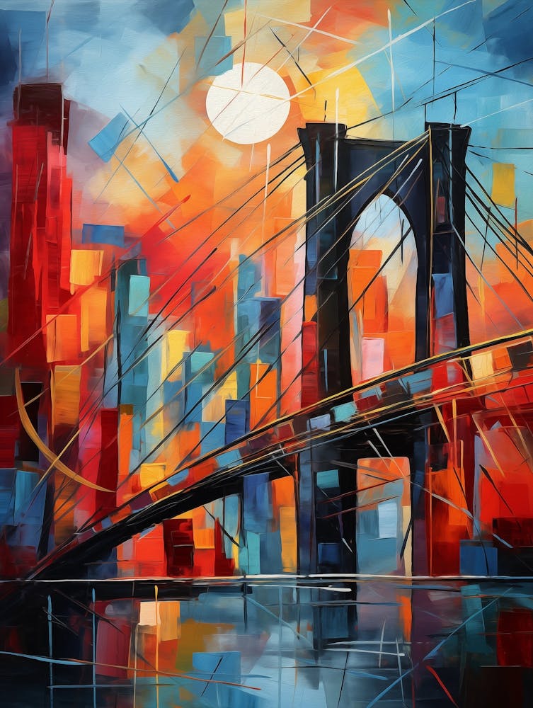 Brooklyn Bridge New York City IV, Vibrant Modern Abstract Painting