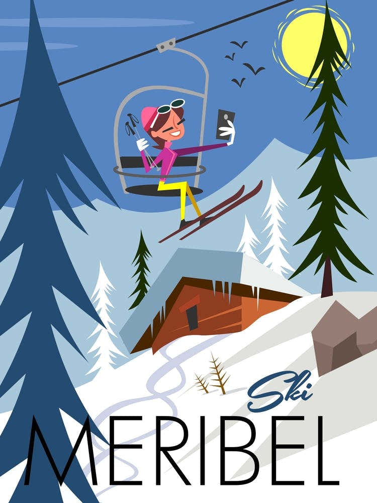 Meribel Ski Poster Blue & White