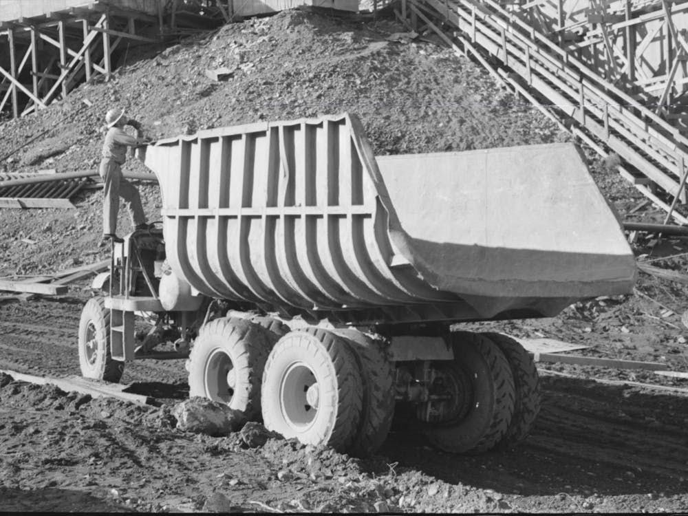 Dump Truck Which Carries Materials For Use In Construction Of Shasta Dam, Shasta County, California