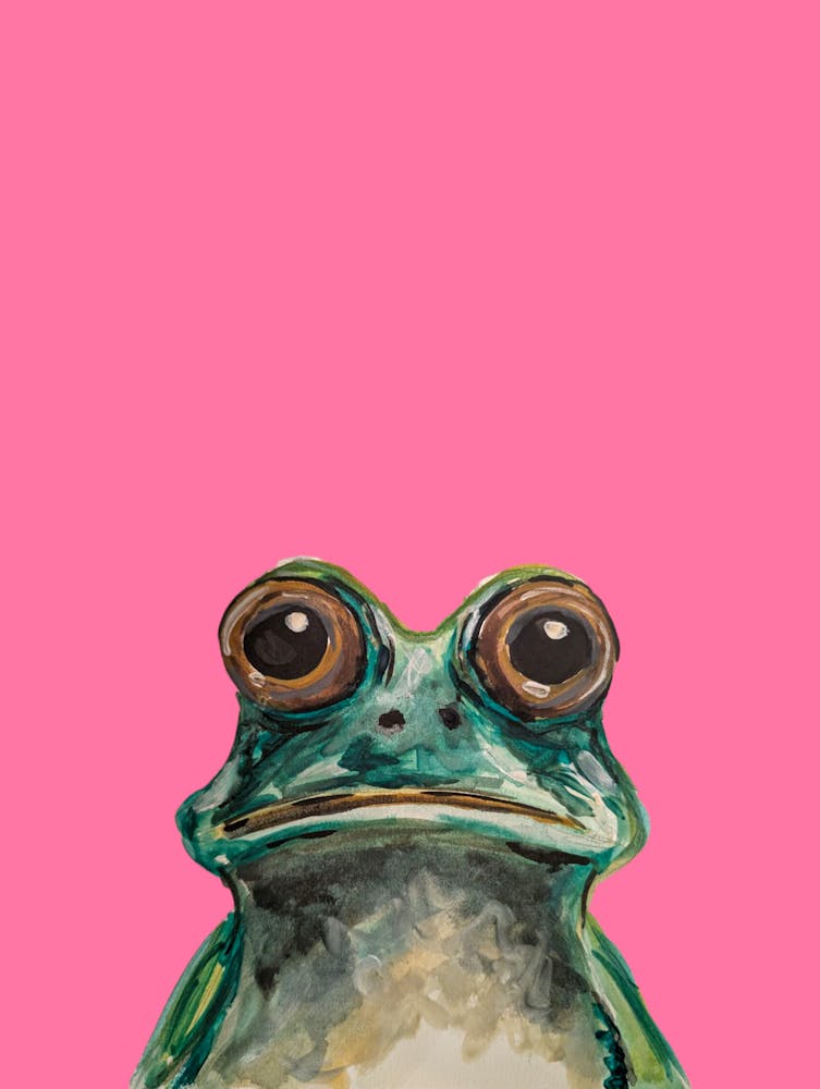 Pink Green Frog Illustration Watercolour