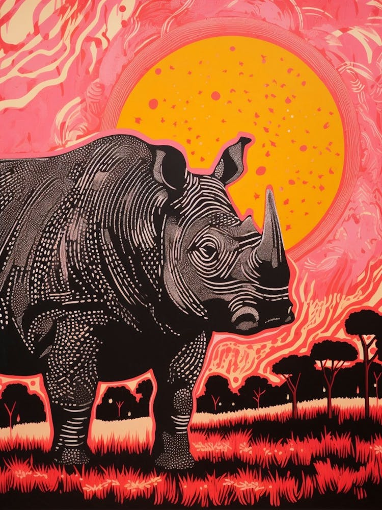 Rhino In The Wild Pink & Orange 3