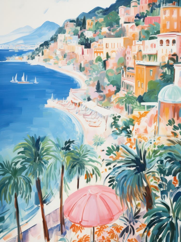 Positano, Amalfi Coast   Italy Beach Club Lido Watercolour 7