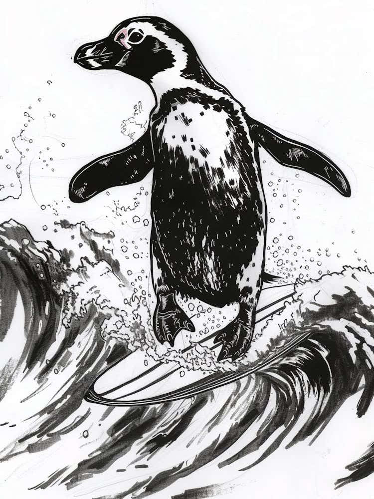 African Penguin Surfing Waves 1