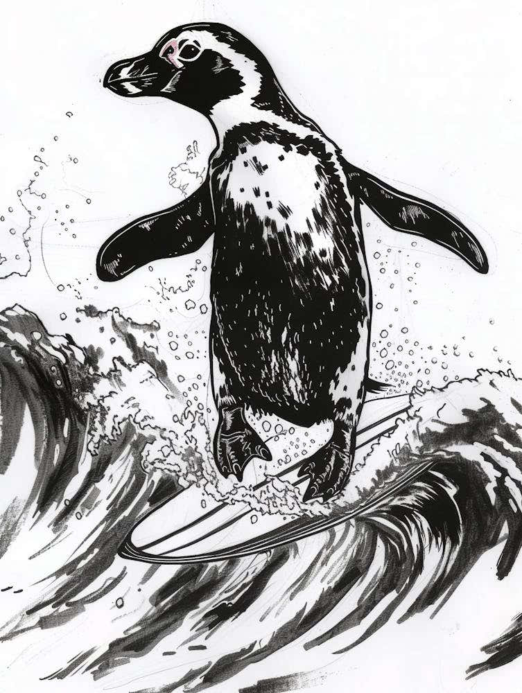 African Penguin Surfing Waves 1