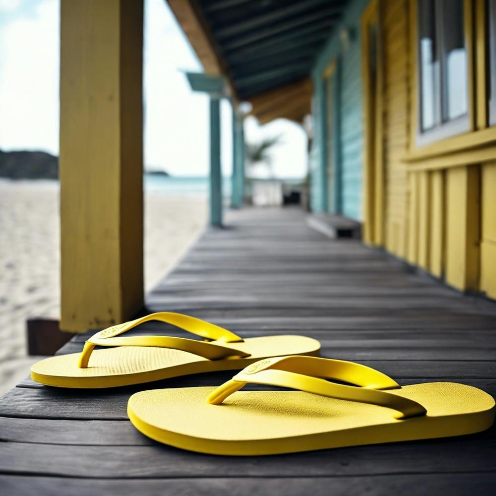 Yellow Flip Flops On The Beach