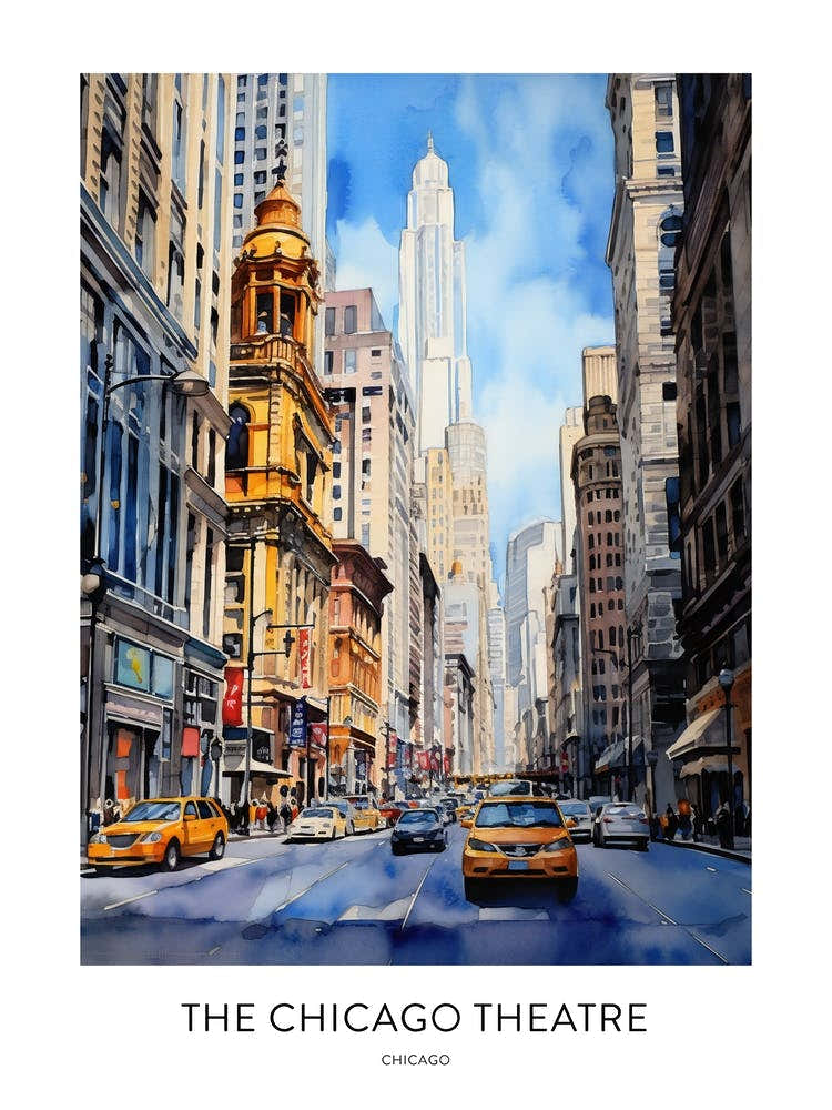 The Chicago Theatre 2 Chicago Watercolour Travel Poster