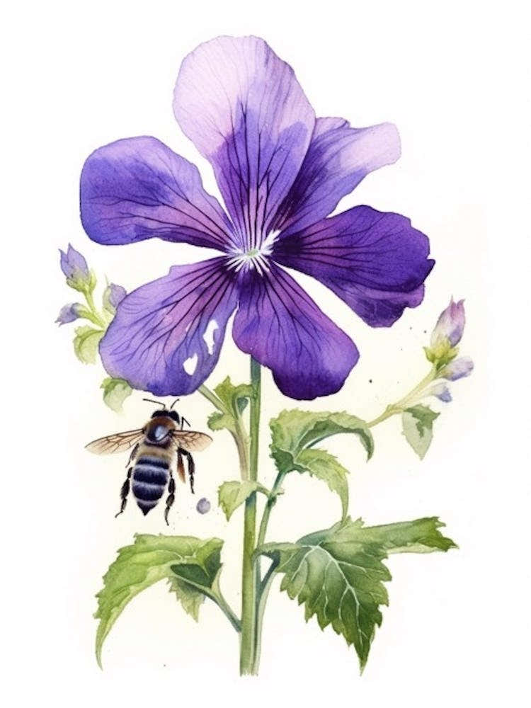 Beehive With Violet Watercolour Illustration 3