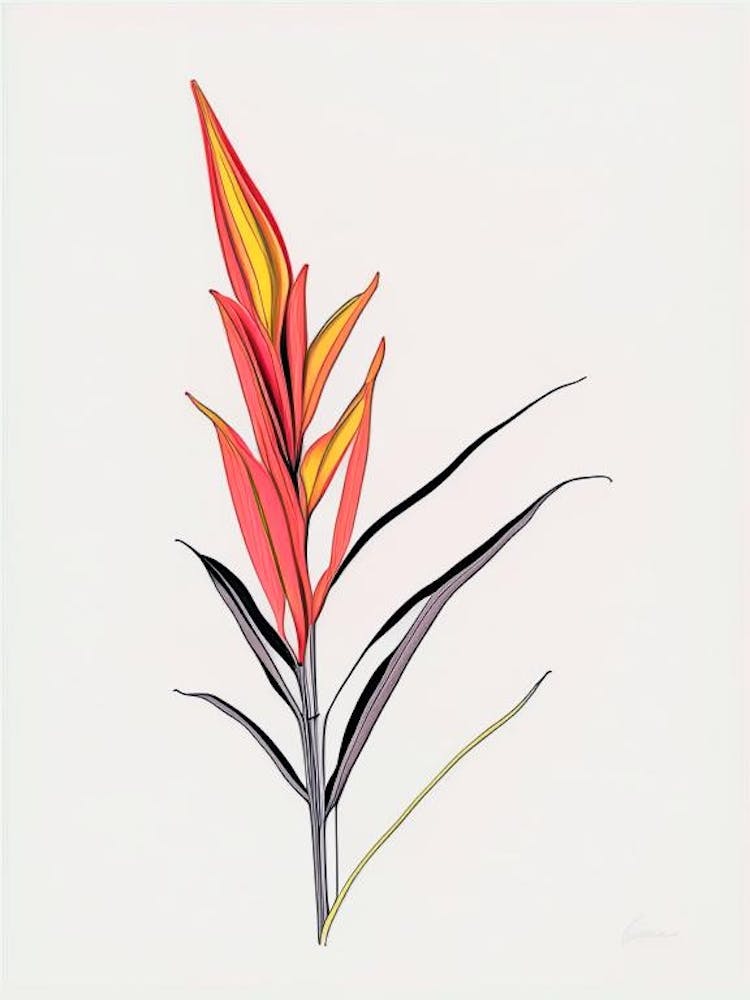 Heliconia Floral Minimal Line Drawing 4 Flower