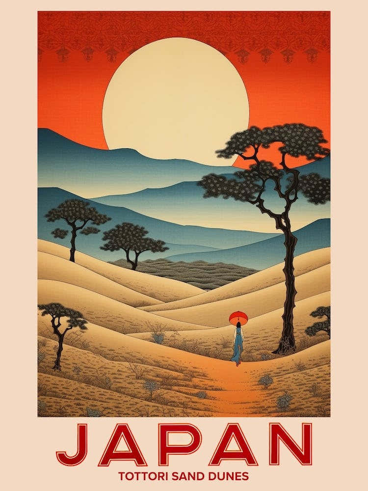 Tottori Sand Dunes, Visit Japan Vintage Travel Art 2