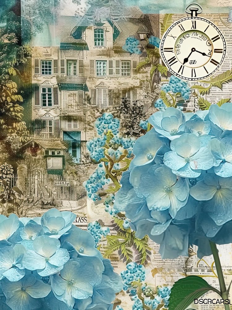 Light Blue Flowers Scrapbook Collage Cottage 4