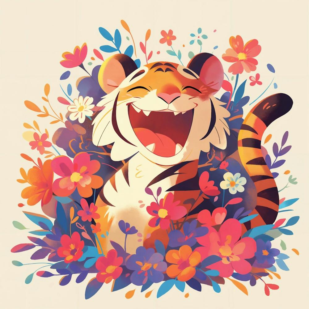 Tiger In Flowers 3
